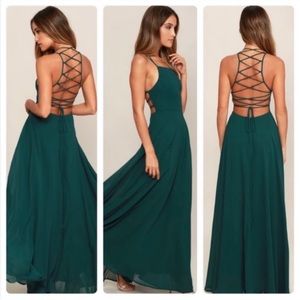 Lulu’s Strappy to be Here Forest Green Lace-Up Maxi Dress